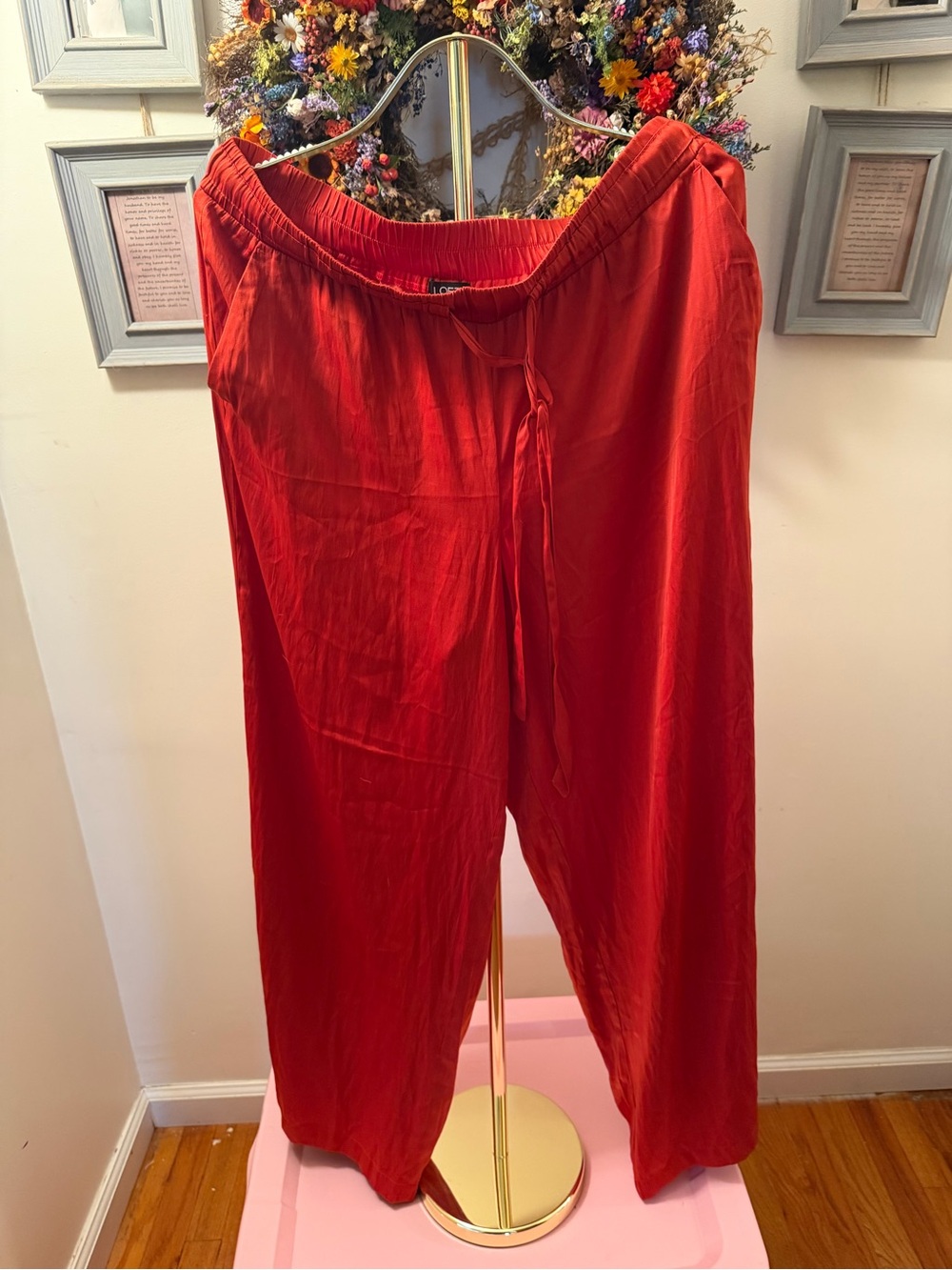 LOFT Bright Rust Drawstring Wide Leg Silky Pants